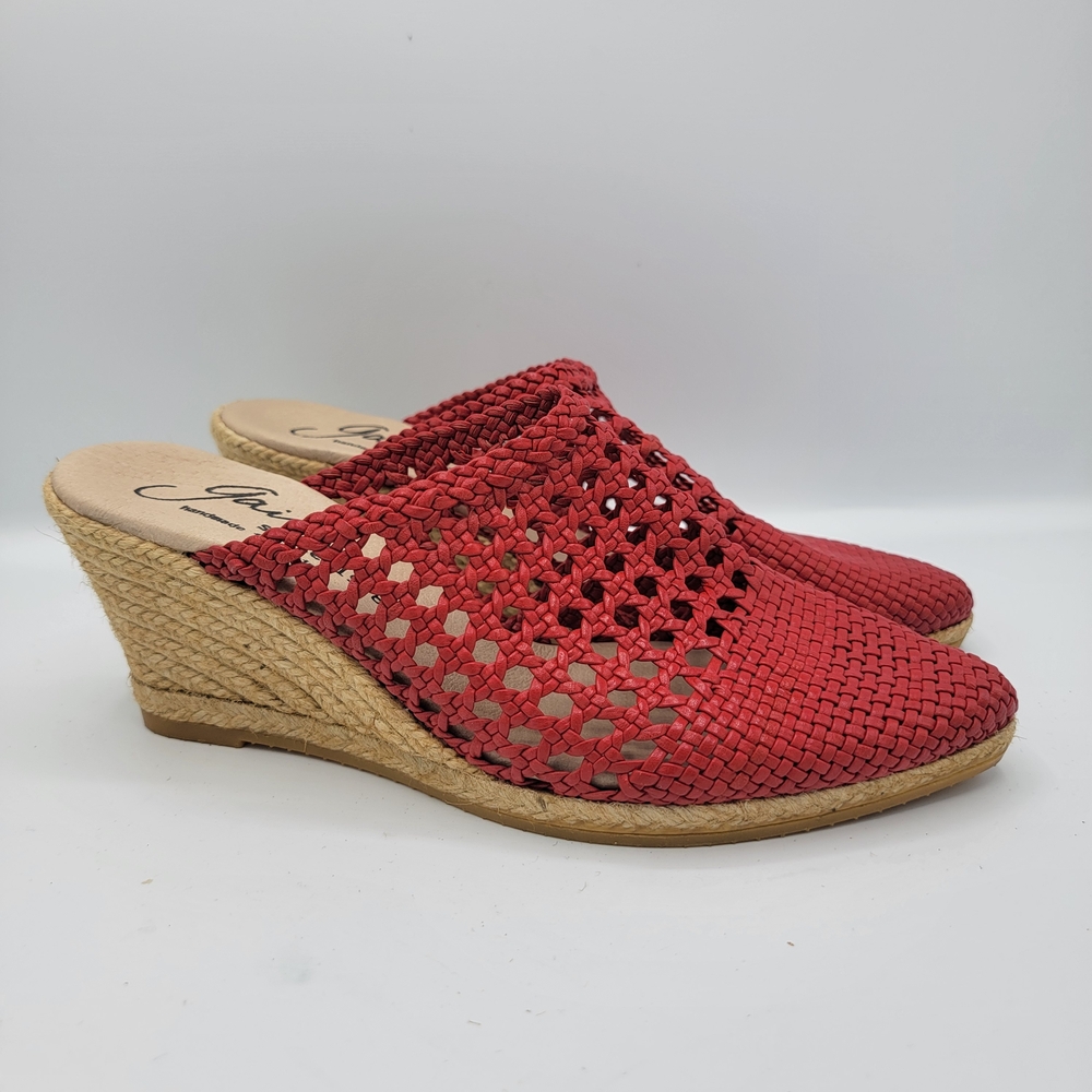 Gaimo Red Woven Espadrille Wedge Sandals
